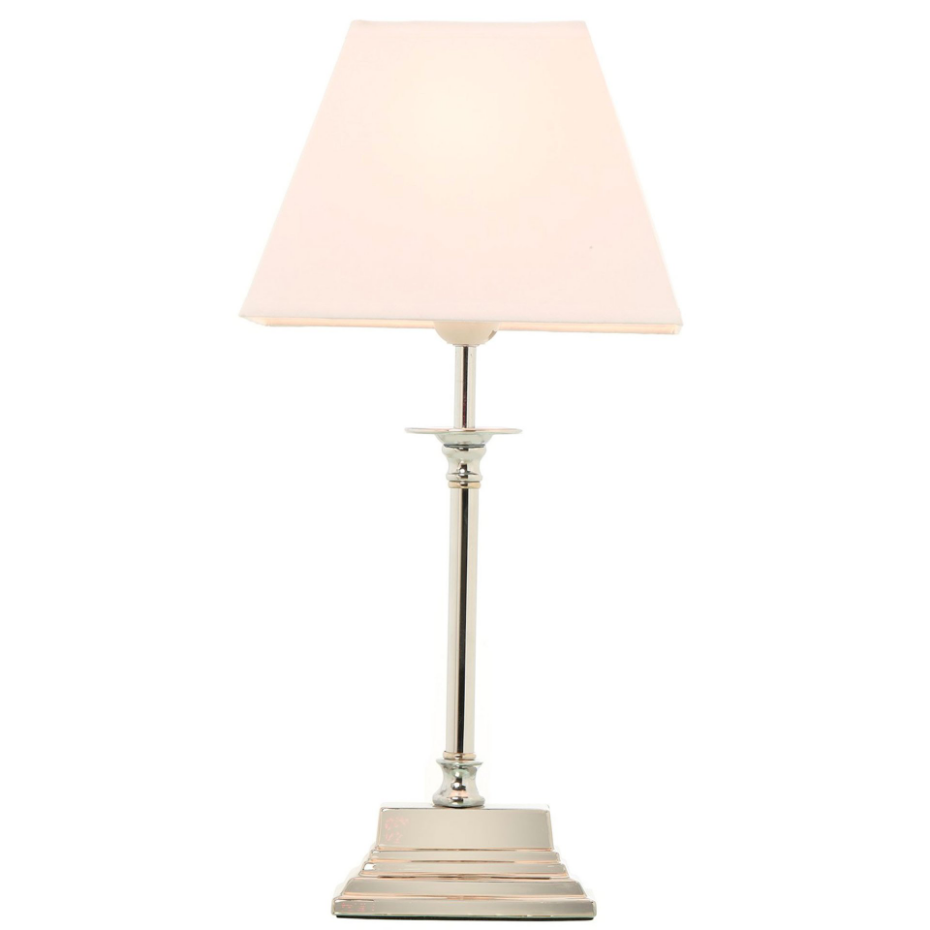 Lampe à poser classique métal argenté et abat-jour blanc 22x14x48cm