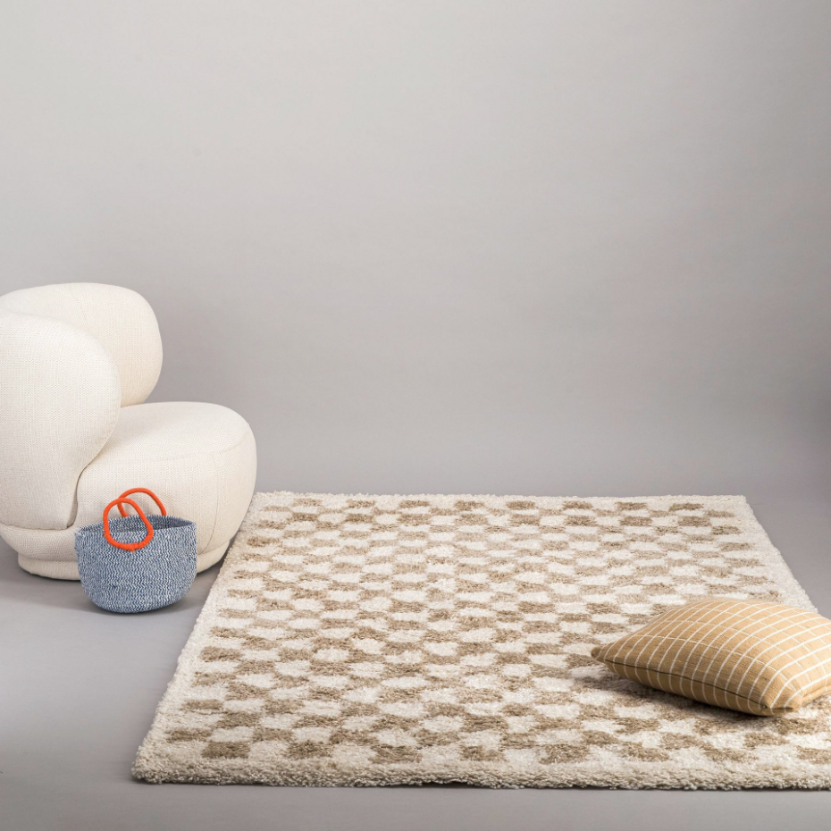 Tapis damier poils longs doux et volumineux CHECKERS