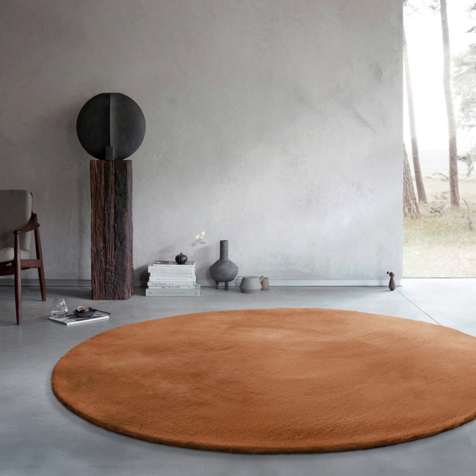 Tapis salon rond doux sensation peau de lapin ,  Anna