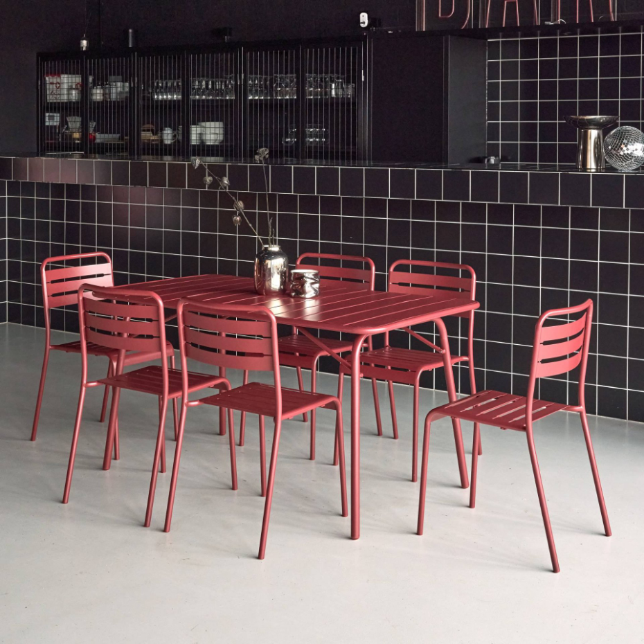 Table de jardin pliante métal + 6 assises AMÉLIA