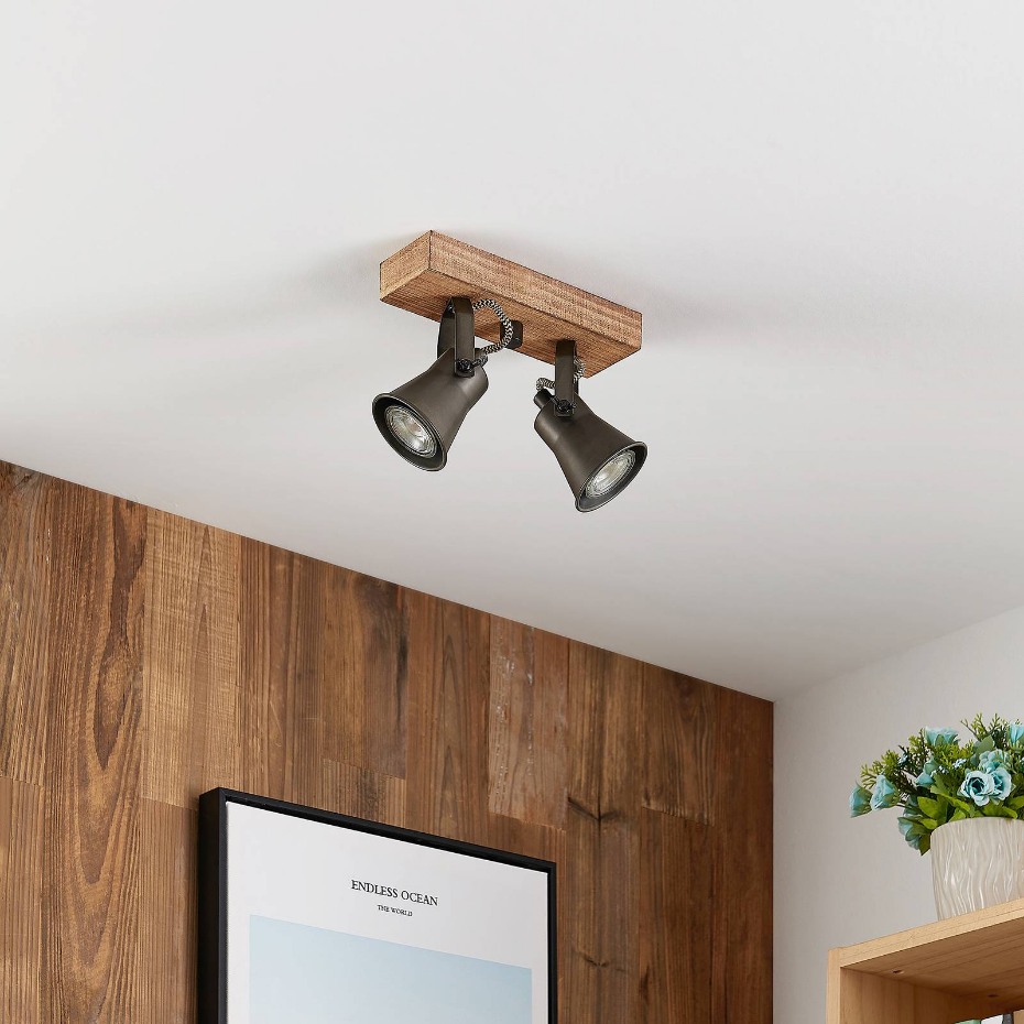 Projecteur halogène en bois vintage