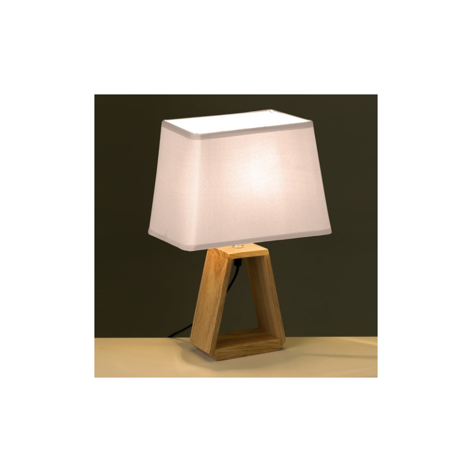 Lampe à Poser Triangle Bois et Abat-jour Blanc - Hauteur 41cm
