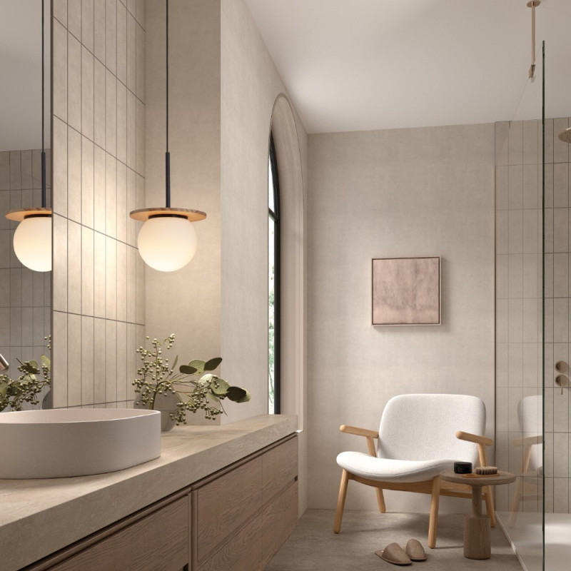 Suspension salle de bain Floc bois naturel IP44