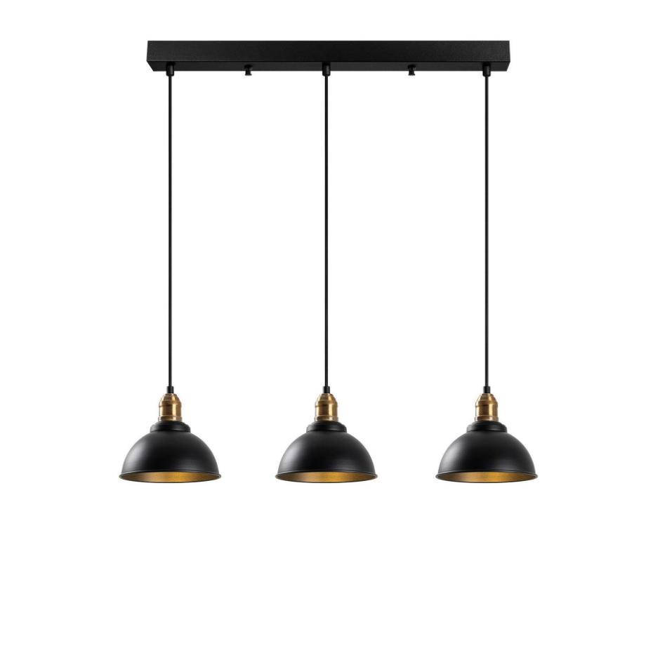 Suspension îlot cuisine – 3 lampes noir et or SILE