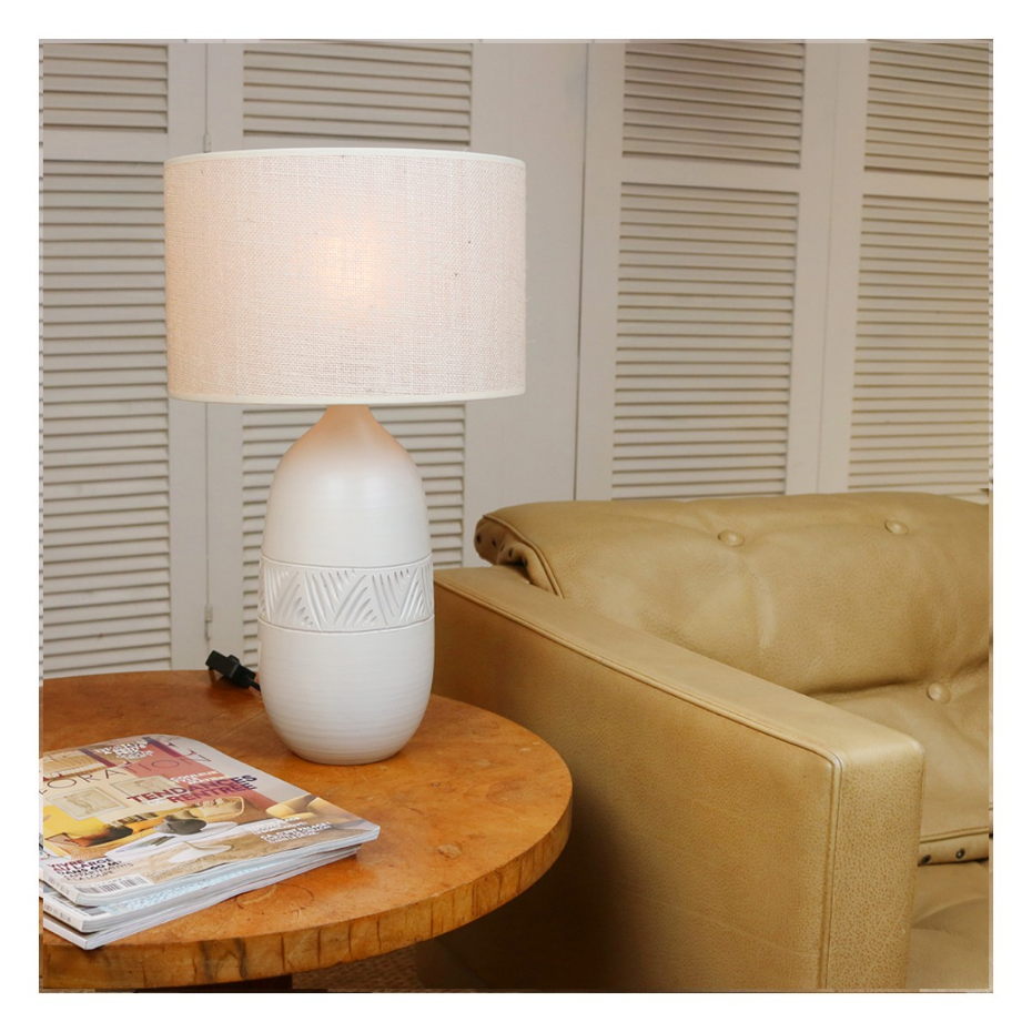 Lampe en terre cuite avec abat-jour jute, KÉO INCA
