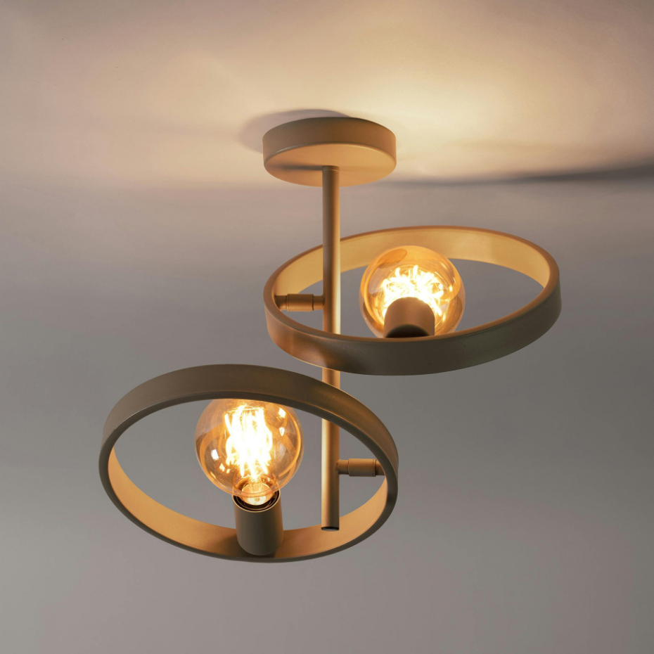 Plafonnier design métal beige mat 2 anneaux TRIBECA