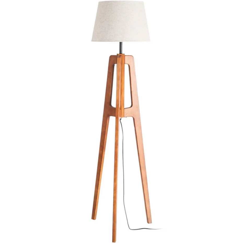 Lampadaire bois et abat-jour beige 40x40x158cm