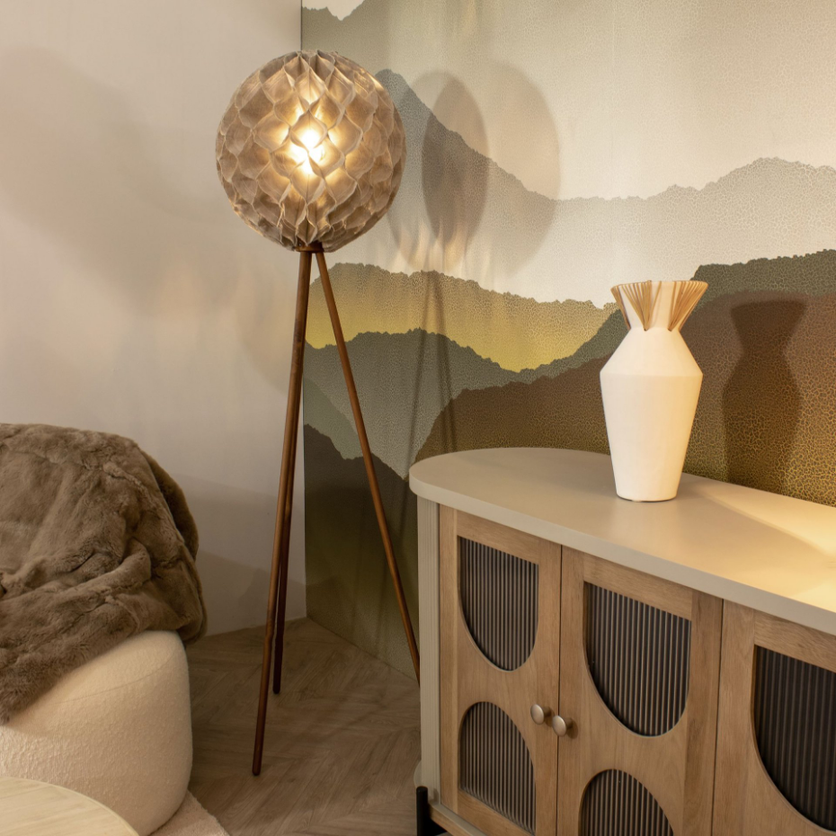 Lampadaire en lin pied en teck