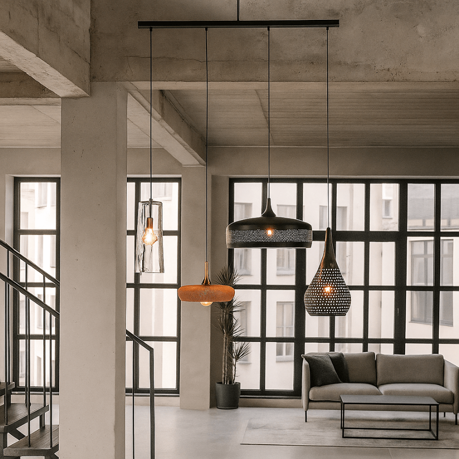 Suspension rectangulaire en acier et verre, MELANGE