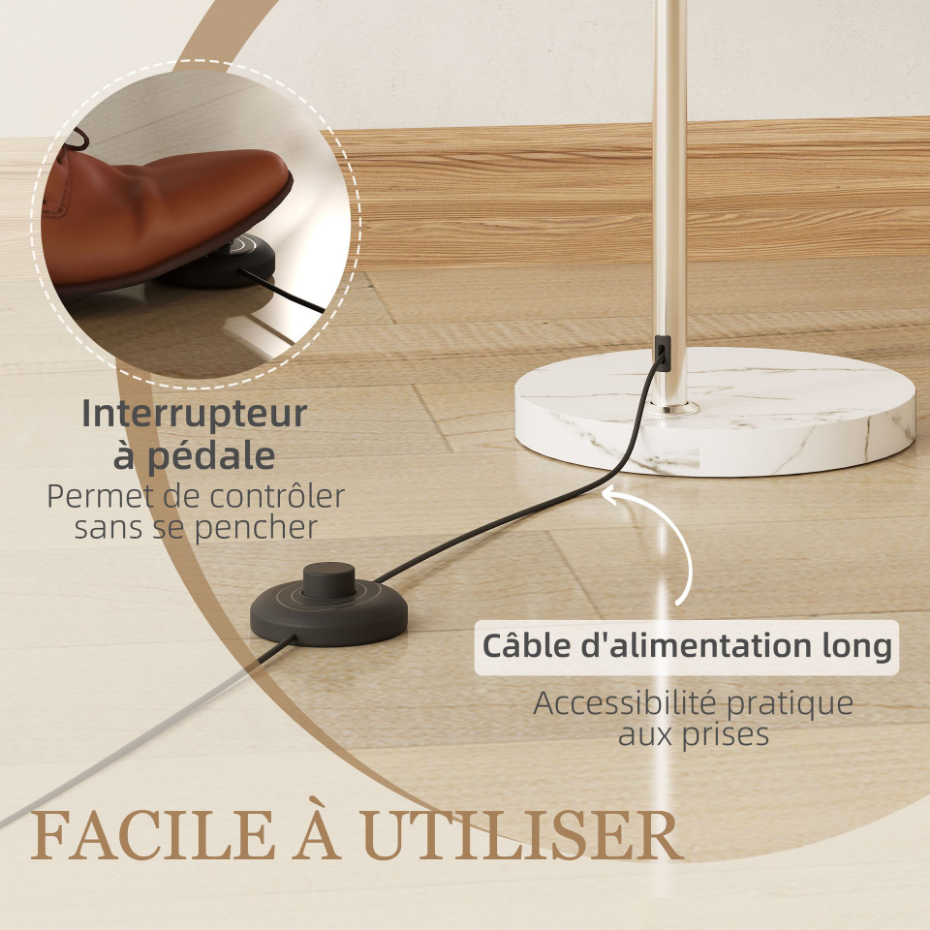 Lampadaire arc design H.180 cm marbre blanc plastique orange