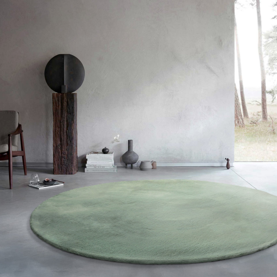Tapis salon rond doux sensation peau de lapin ,  Anna