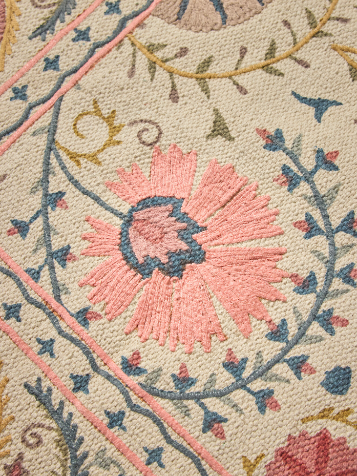 Tapis en coton brodé Flore - S
