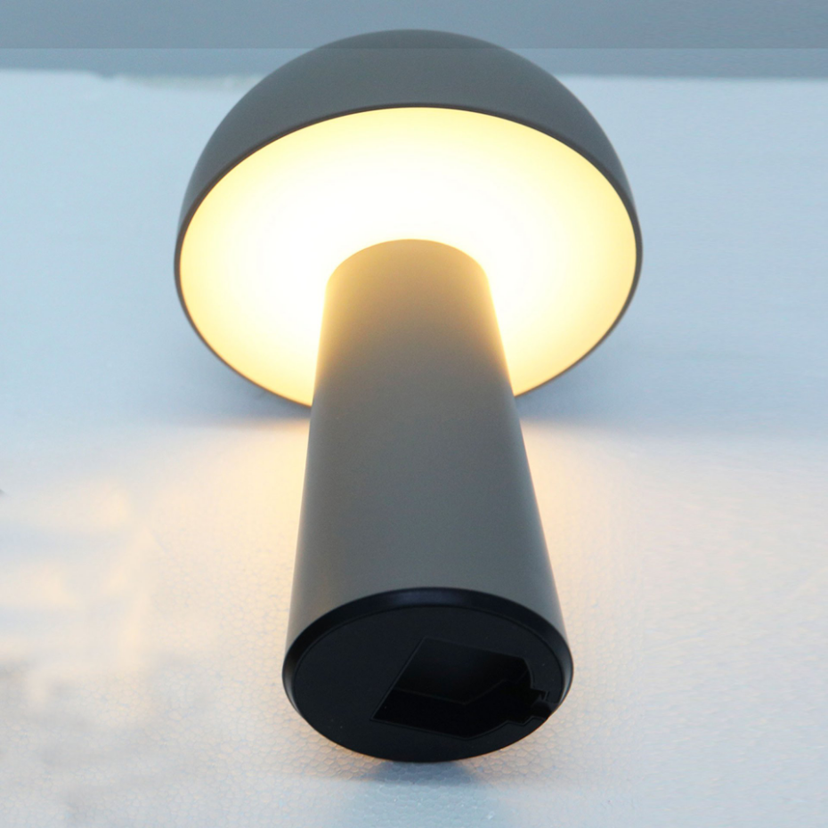 Set de 2 lampes à poser de jardin champignon noir et gris sans fil 13.5x13.5x21.5cm