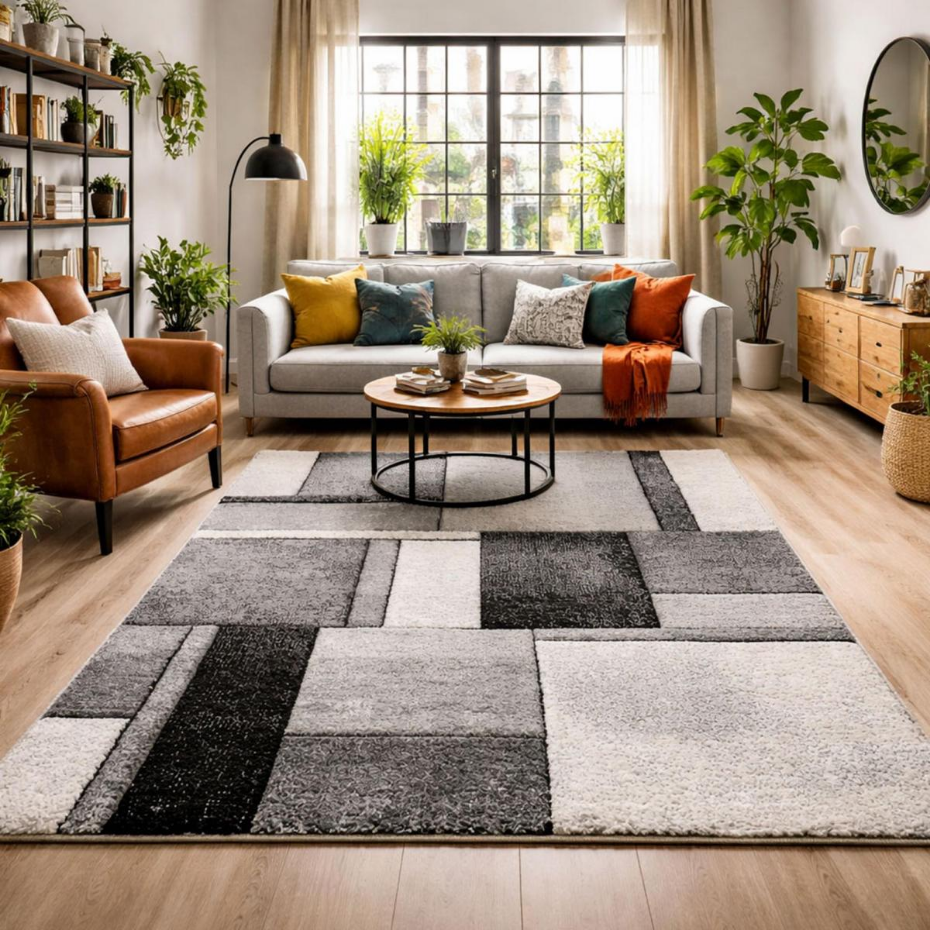 Tapis salon et chambre tissé motif géométrique LYN8 GEOME