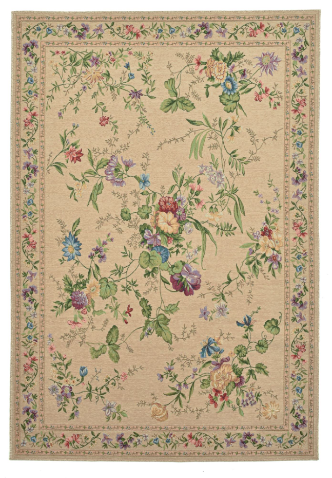 Tapis floral tissé à la machine avec bordure - Flomi
