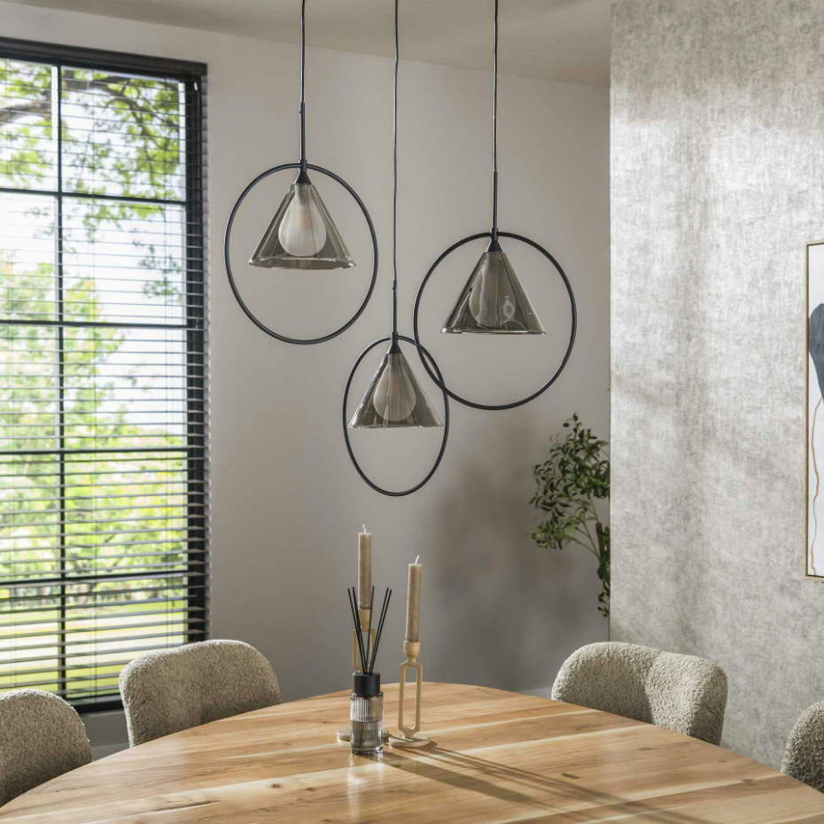 Suspension design en verre fumé 3 abat-jour coniques RALF