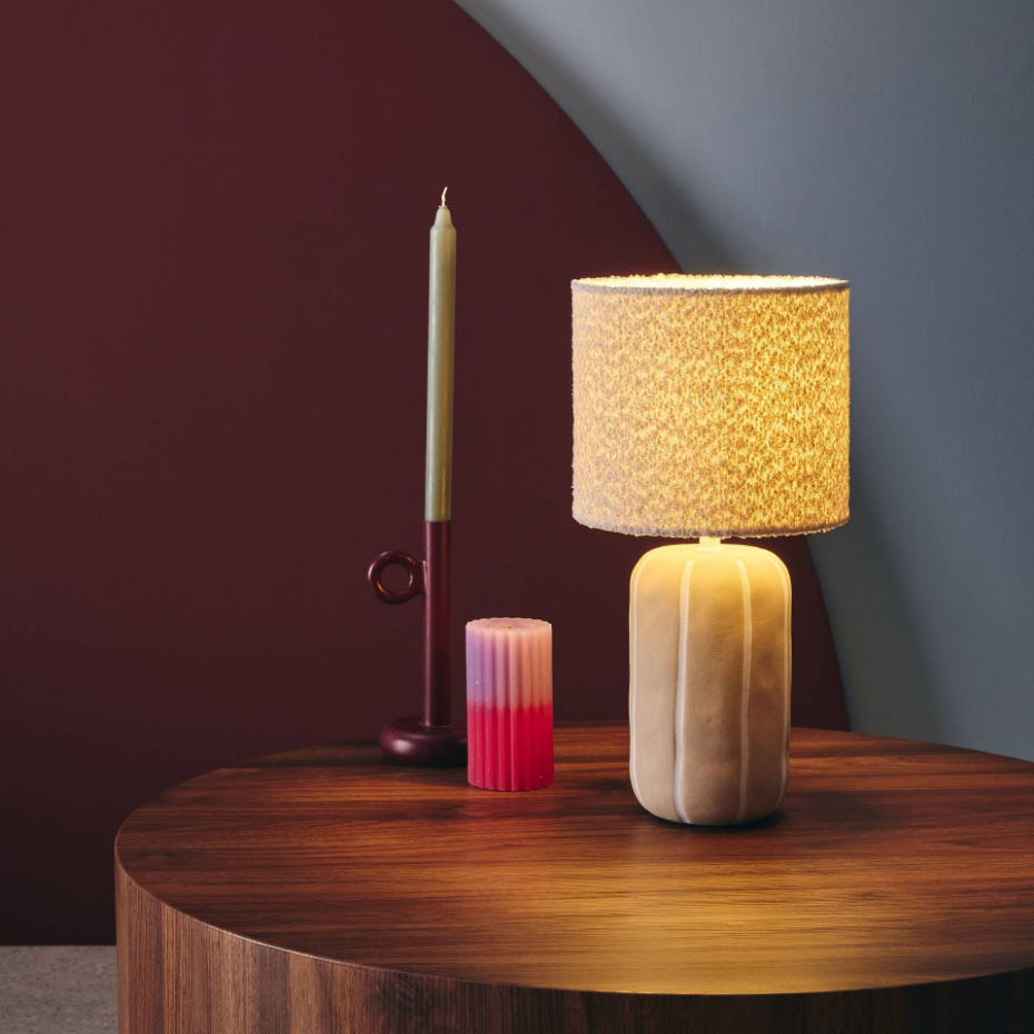 Lampe de table intérieur céramique, abat-jour bouclette H 41cm ROXANE