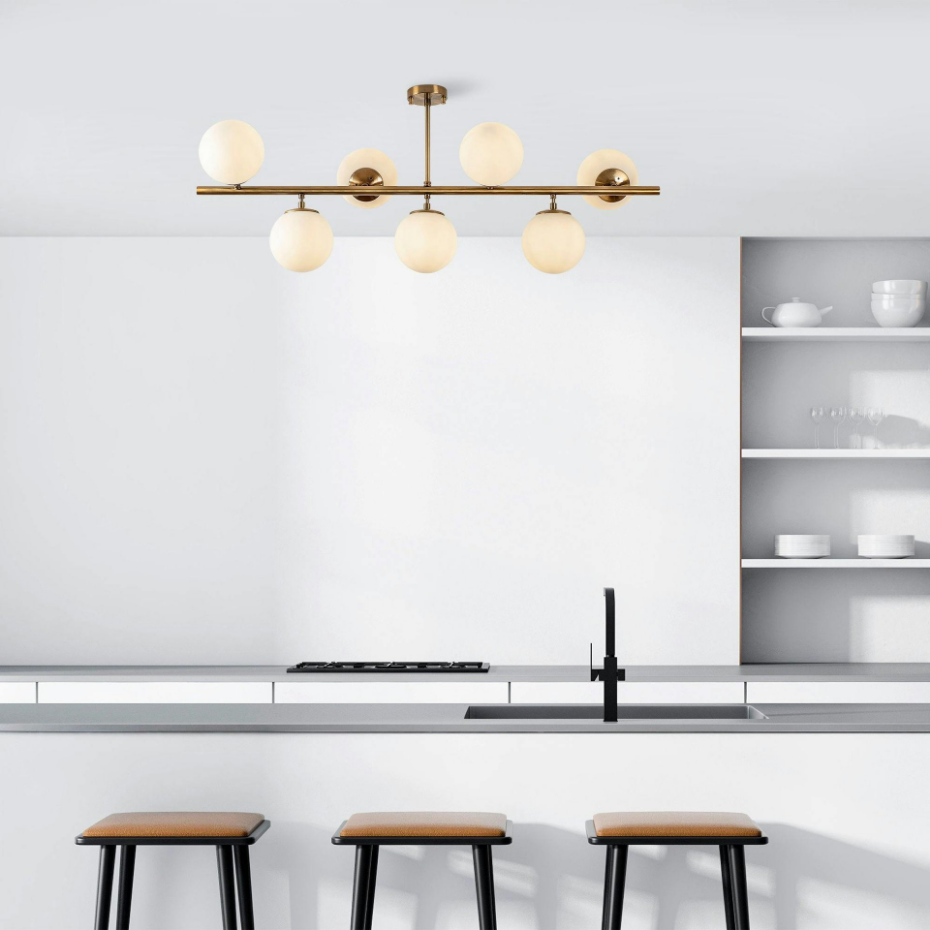 Suspension cuisine design – 7 globes sur barre SIERRE