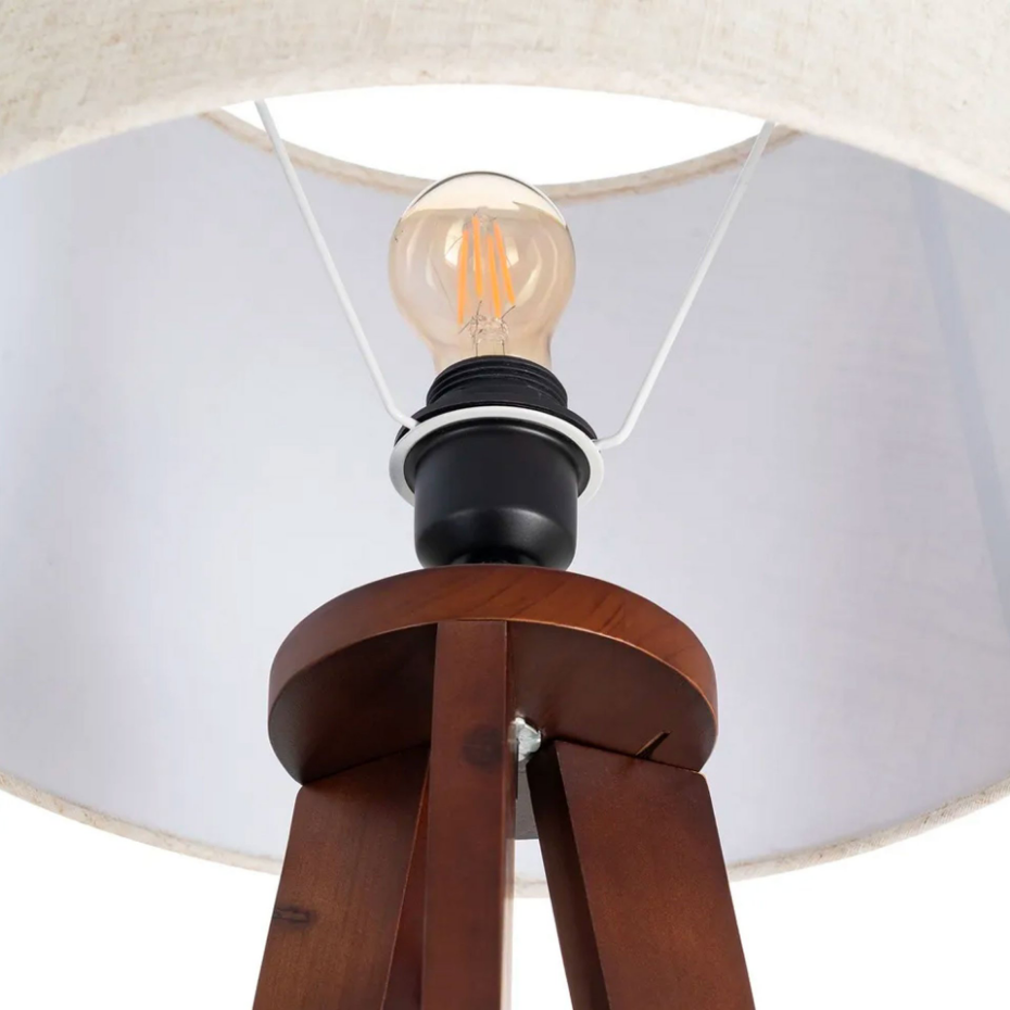 Lampadaire bois et abat-jour beige avec étagère 50x50x151cm