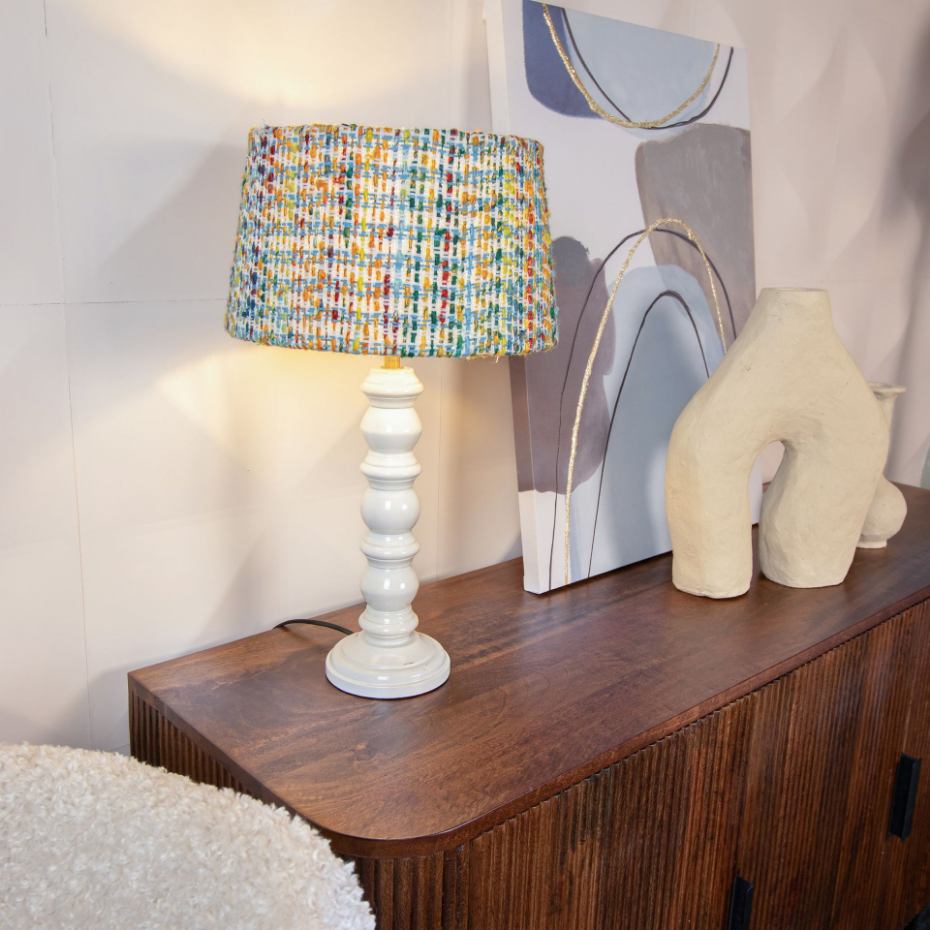 Lampe à poser en bois et abat jour en tissu, ROMY