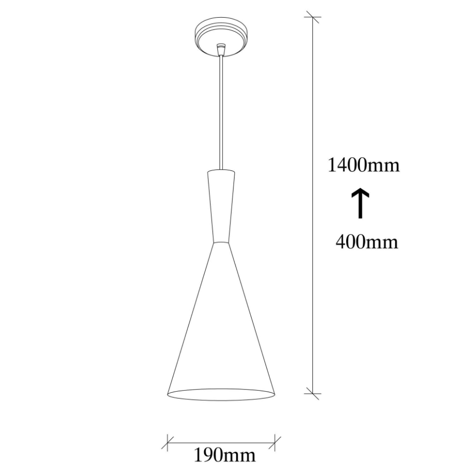 Lampe de chevet suspendue noire mat câble rouge, forme cône SILE