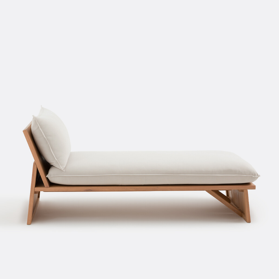 Méridienne de jardin en eucalyptus, avec coussins, BRUT