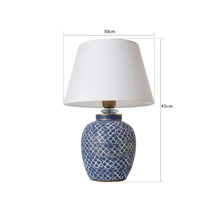 Lampe à poser bord de mer bleue, motif écailles KARS