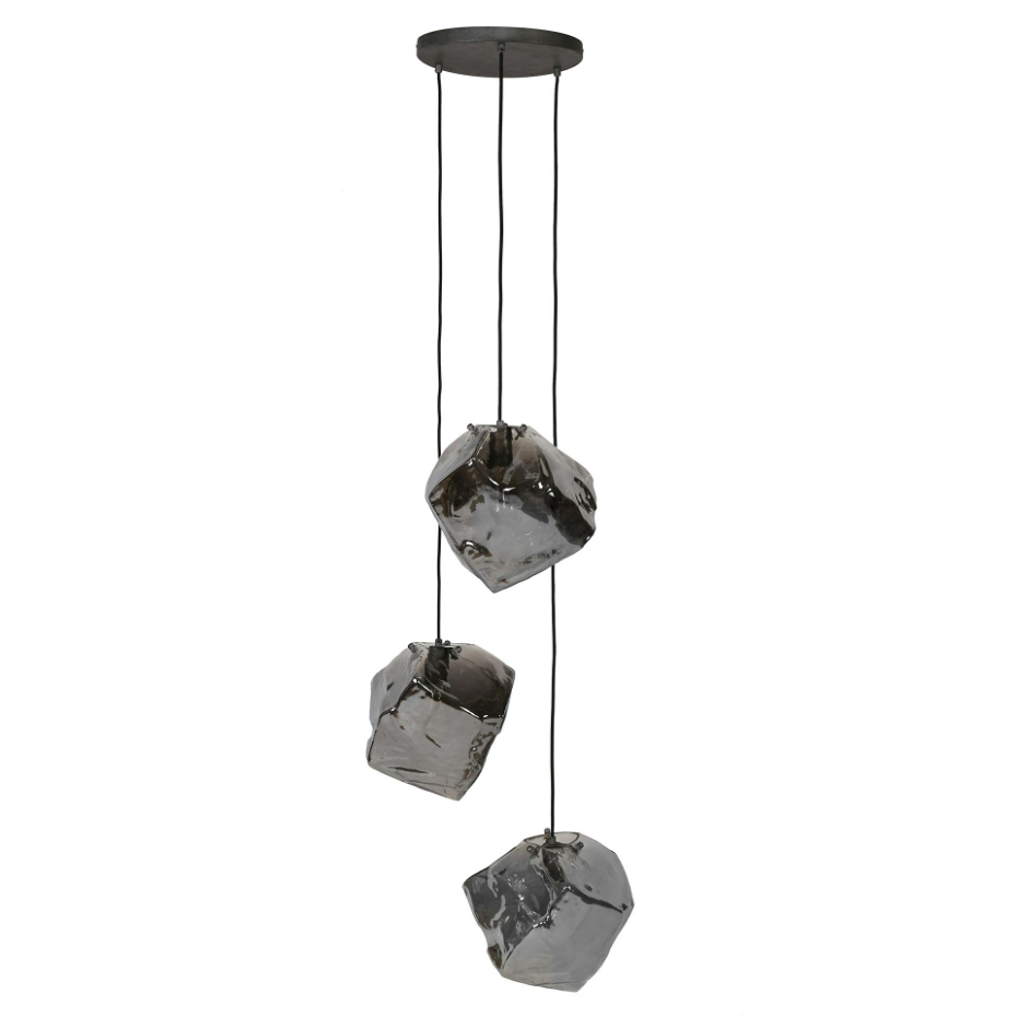 Suspension contemporaine 3 lampes effet glaçon finition chromée NIAGARA
