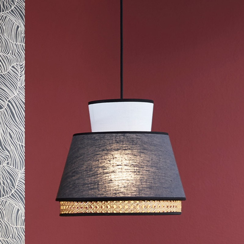 Suspension Singapour M En Lin Anthracite Et Blanc