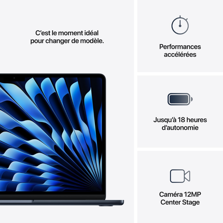Ordinateur Apple Air 13' M4 CPU10 GPU8 16Go 256Go Minuit