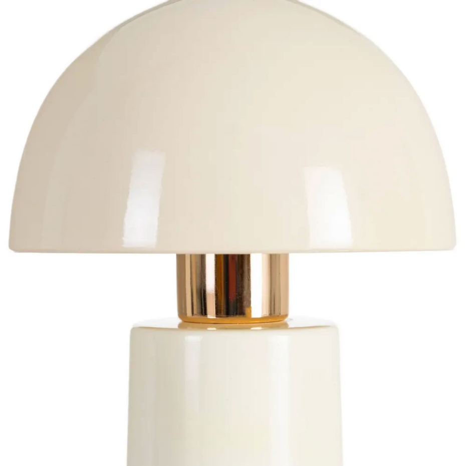 Lampe à poser champignon céramique beige crème et métal doré 17.5x17.5x30.5cm