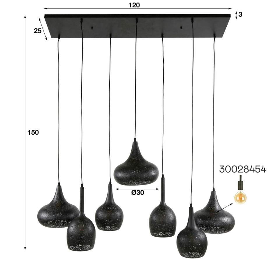 Suspension de table 7 abat-jour métalliques ajourés RALF
