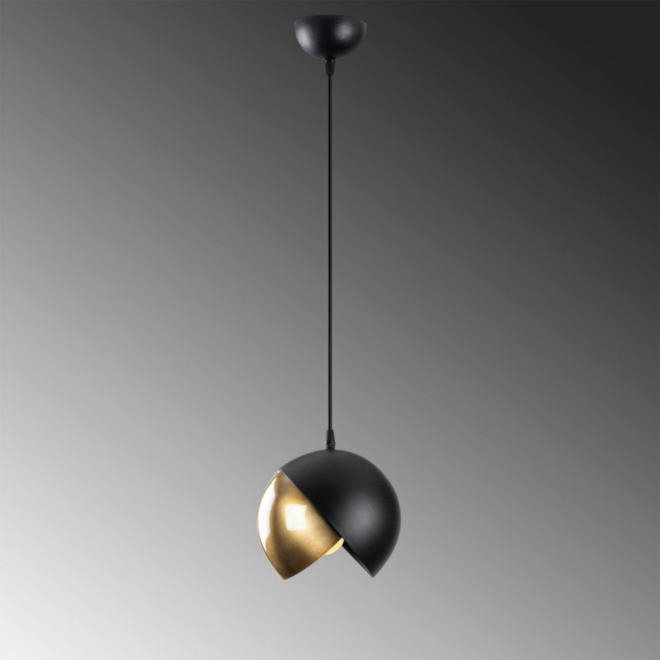 Suspension moderne noire & doré, 2 demi-sphères SILE