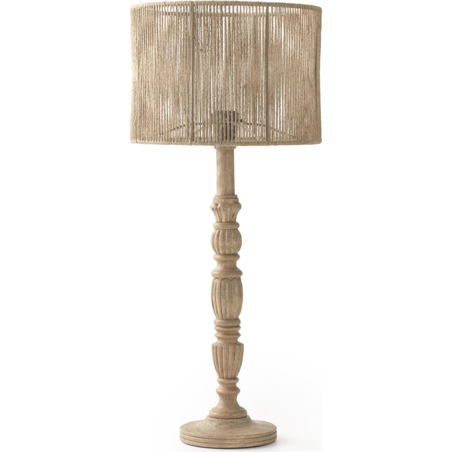 Lampe de table en bois et jute forme ronde