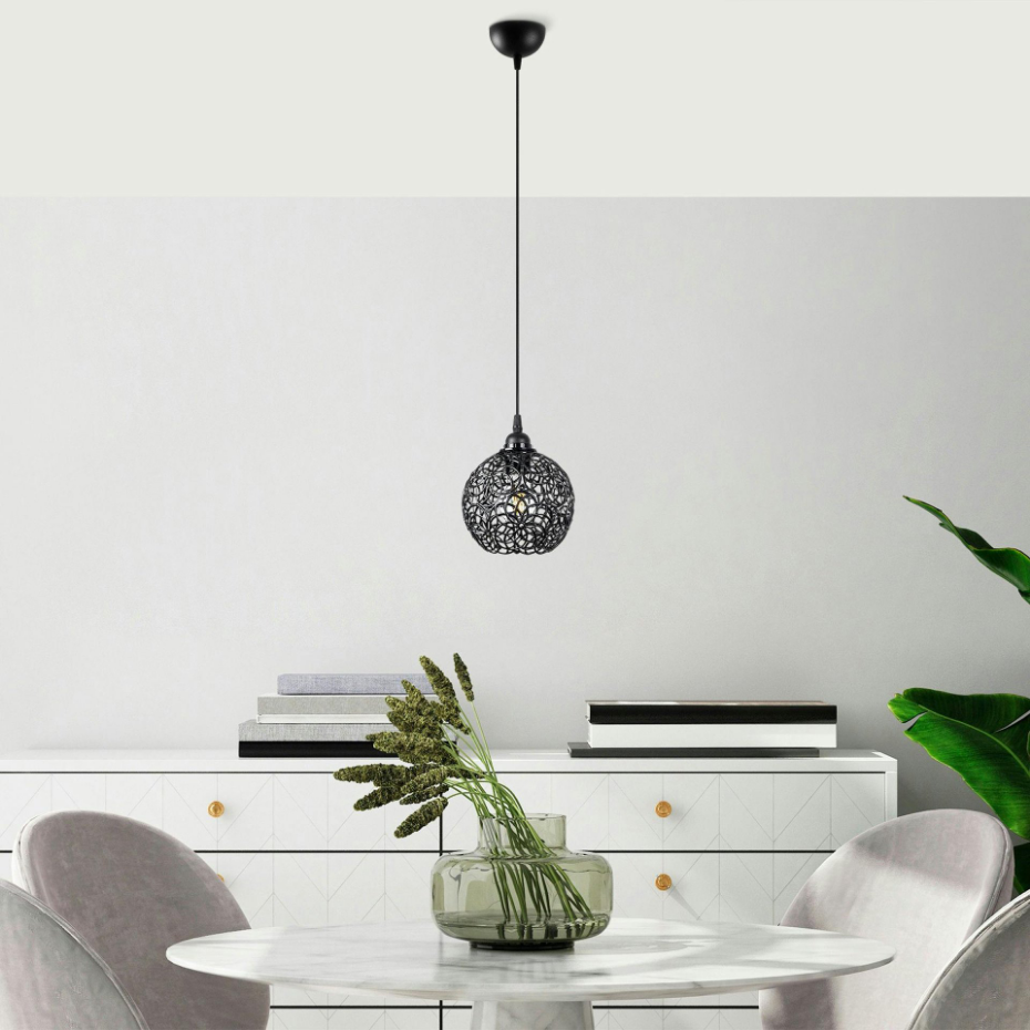 Suspension noire boule – motif floral, ajourée ERZIN