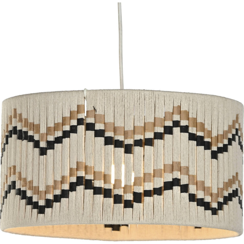 Suspension ronde en raphia tressé motif graphique Urban Vila2
