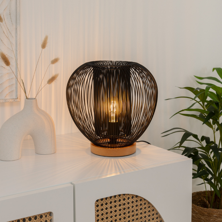 Lampe filaire design aérien hêtre et fer NODA
