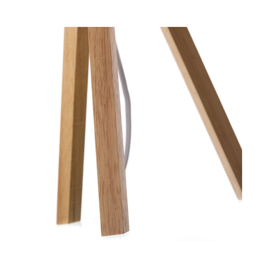Lampe à Poser Trépied en Bois et Abat-jour Blanc