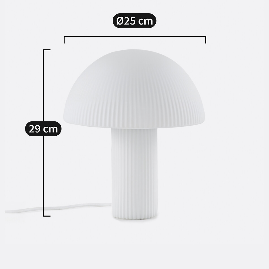 Lampe champignon, verre opalin strié H29cm Loulou