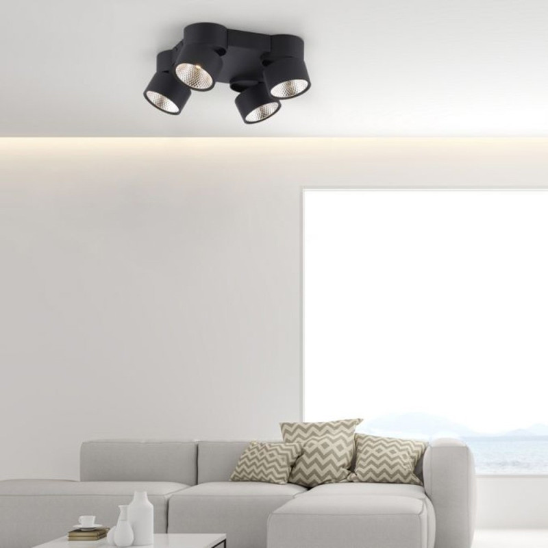 Plafonnier 4 Spots Nola Noir Led Puissant Et Dimmable