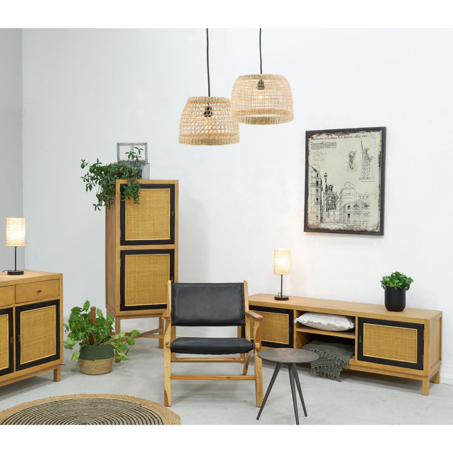 Abat-jour pour suspension rond en jonc naturel ajouré Diamètre 38cm
