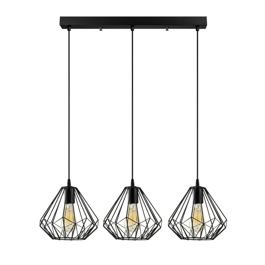 Suspension de table noire design diamant 3 abat-jour ERZIN