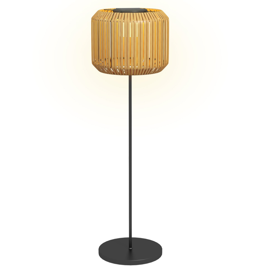 Lampadaire solaire LED style exotique H. 130 cm résine effet rotin