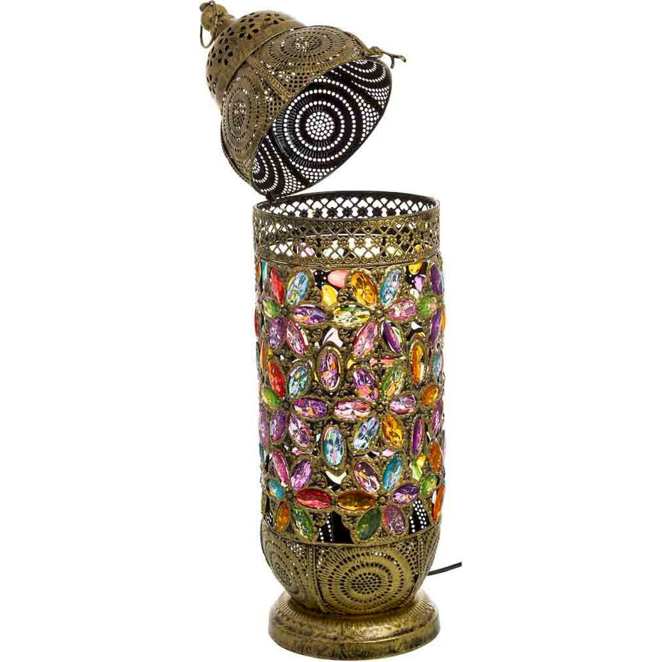 Lampe de table en métal et verre coloré forme organique