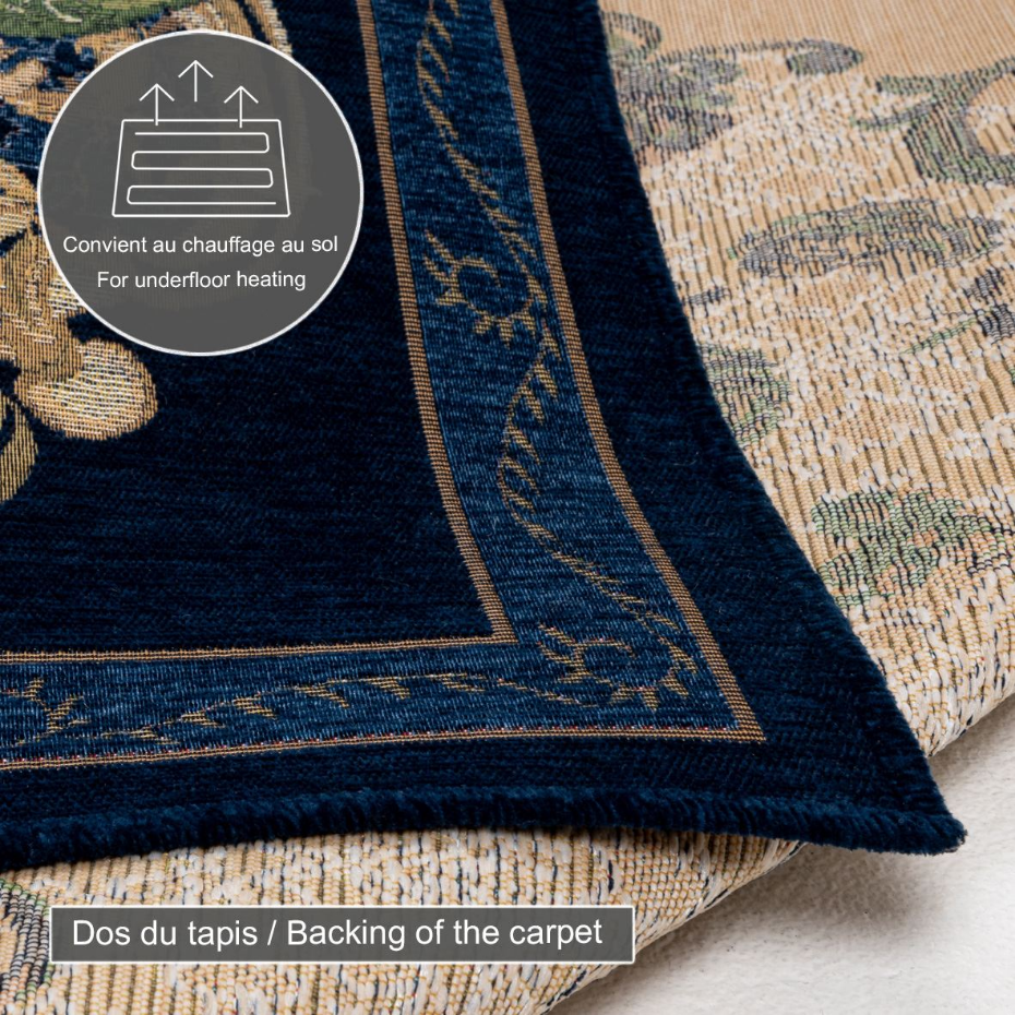 Tapis floral tissé à la machine avec bordure - Flomi