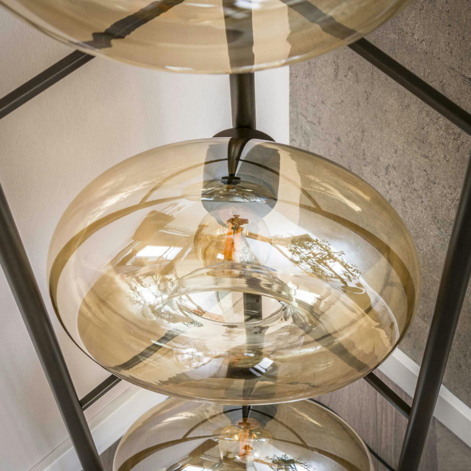 Lampadaire vintage anneaux en verre ambré NIAGARA