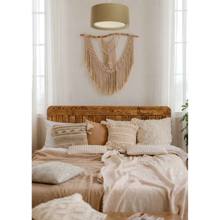 Suspension ronde en tissu avec diffuseur rotin Boho Elegant