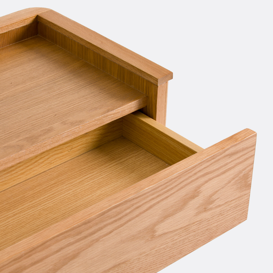 Console, rangement à roulettes, en plaqué chêne, Tamula