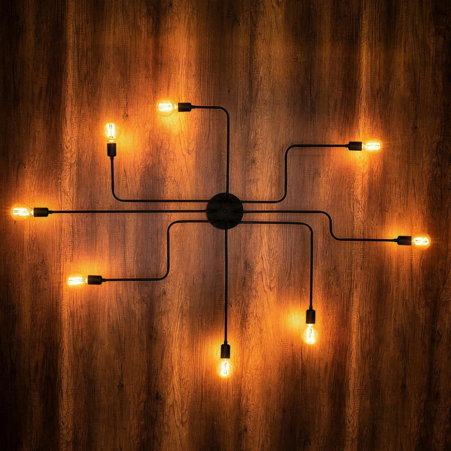 Plafonnier industriel noir – 8 lampes, design circuit MARATEA