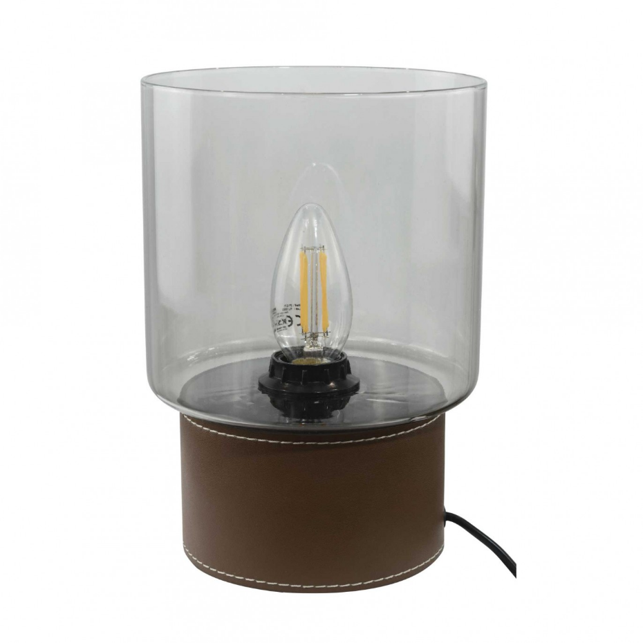 Lampe à poser aspect cuir et verre, ACOREL
